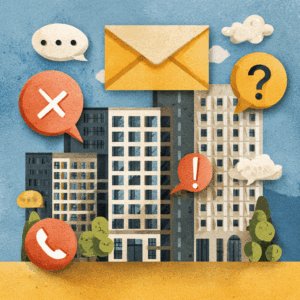 Cityscape with communication icons illustration